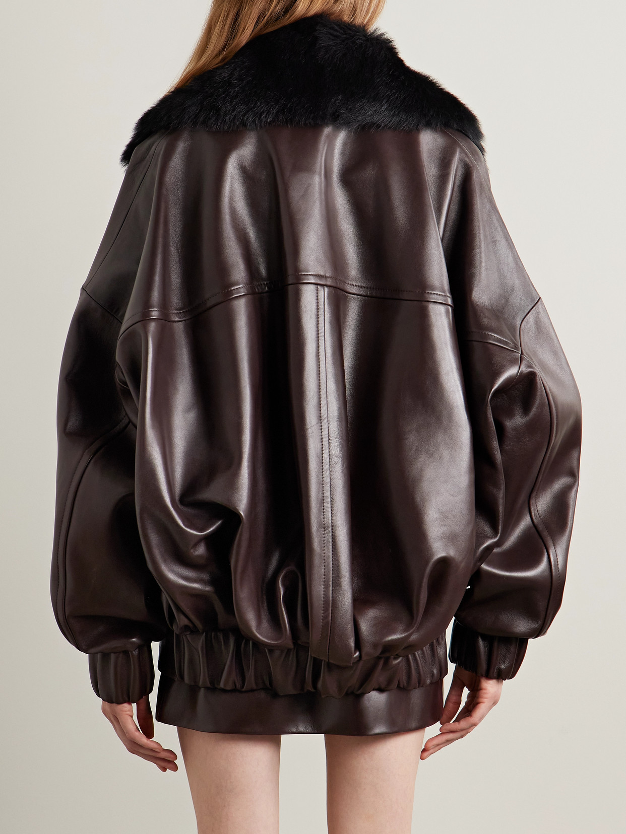 Khaite Daemon Oversized Leather Jacket With Shearling Collar In Brown