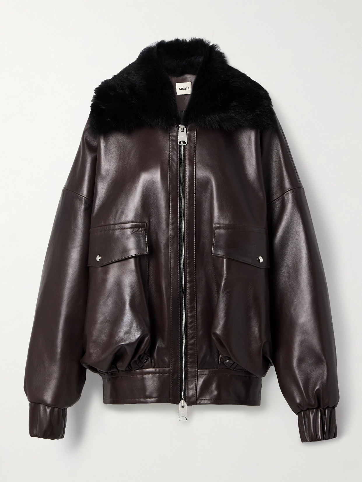 Khaite Daemon Oversized Leather Jacket With Shearling Collar In Brown
