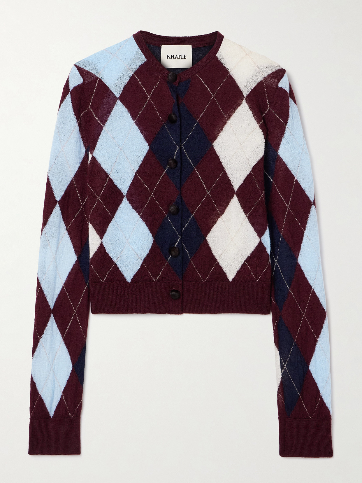 Khaite Charli Calf Hair-trimmed Argyle Cashmere And Mohair-blend Cardigan In Multi