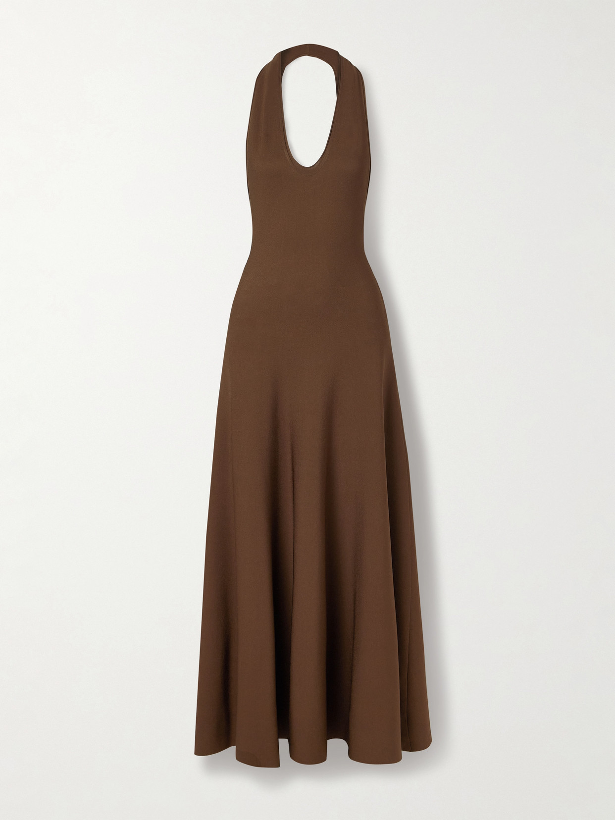 Khaite Melina Stretch-knit Halterneck Maxi Dress In Brown