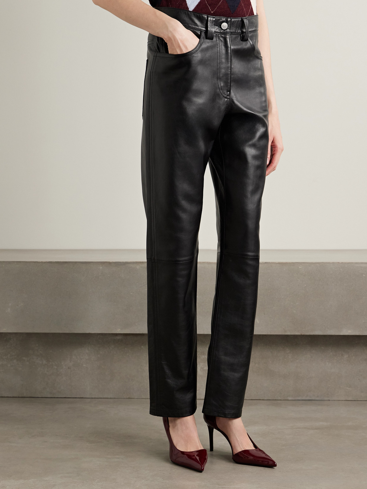 Khaite Callum Mid-rise Leather Straight-leg Pants In Black