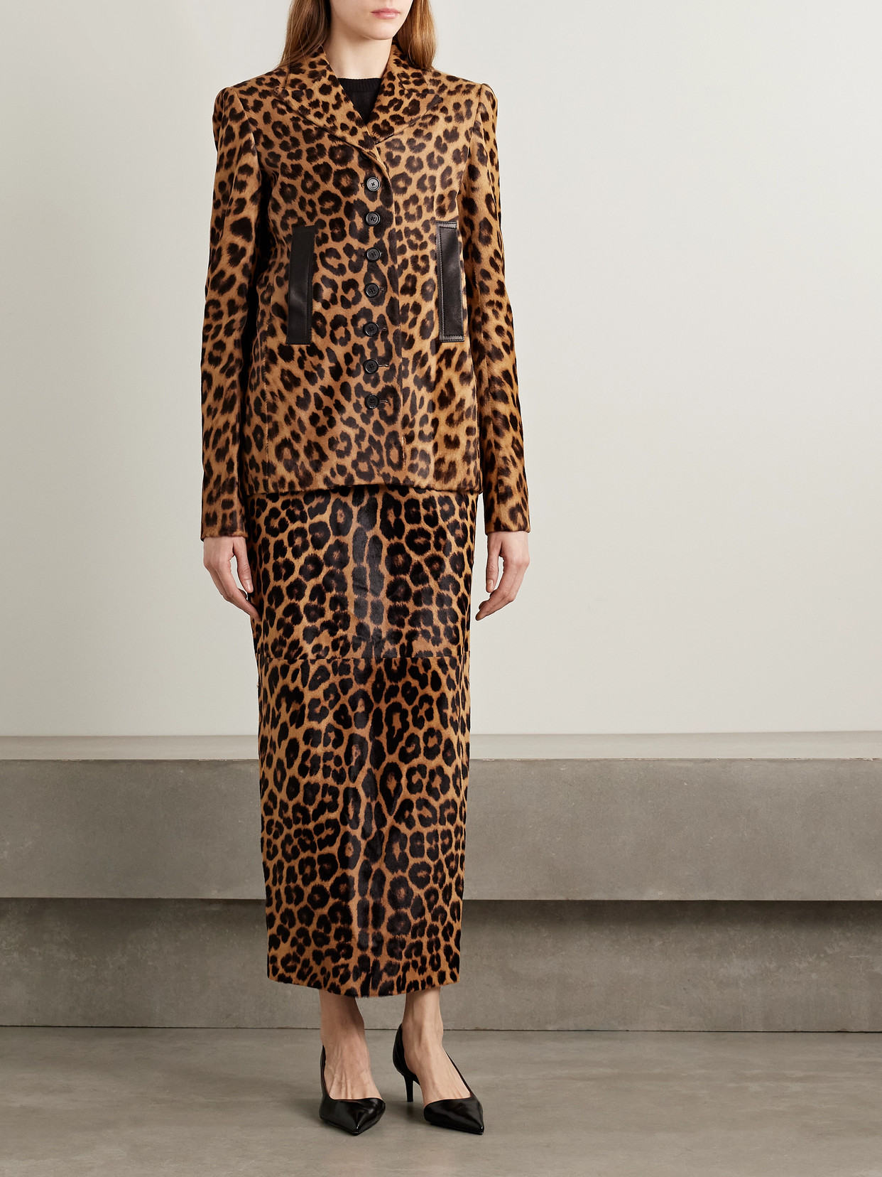 Khaite Saraphina Leather-trimmed Leopard-print Calf Hair Jacket In Multi