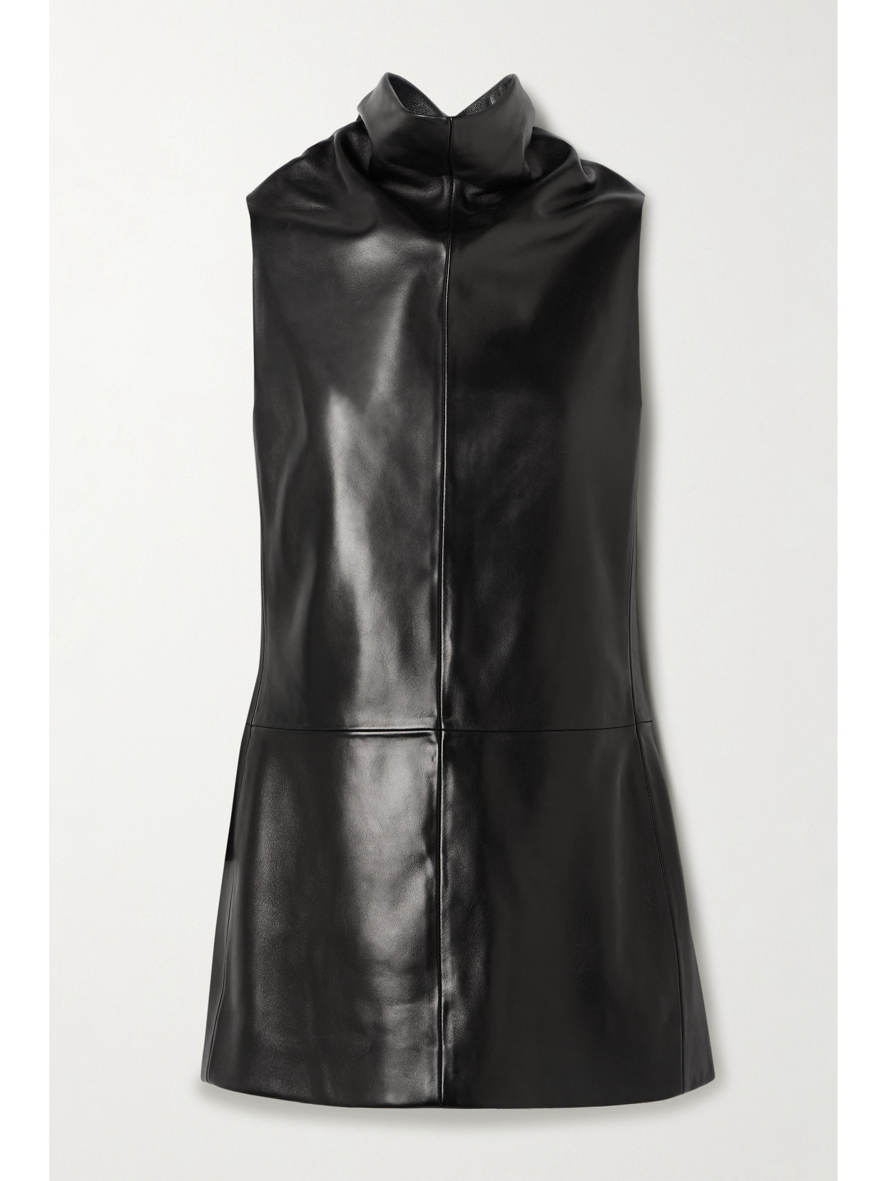 Khaite Daria Turtleneck Leather Mini Dress In Black