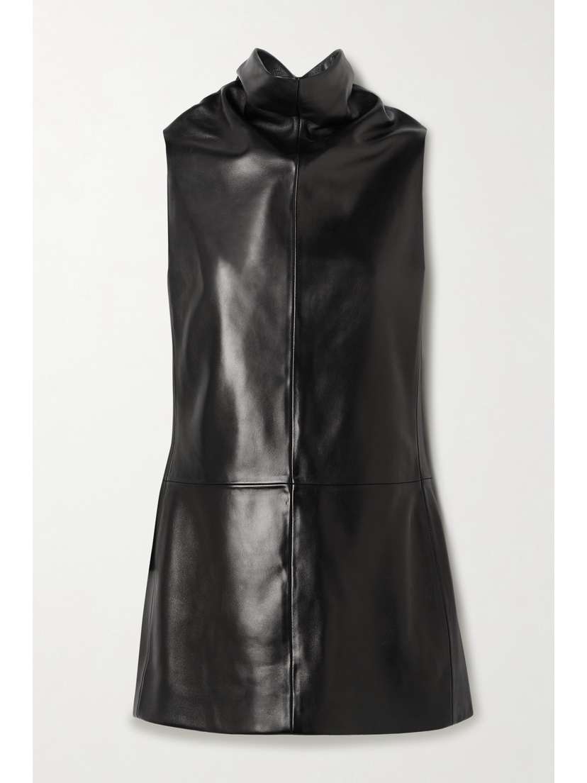 Khaite Daria Leather Turtleneck Mini Dress