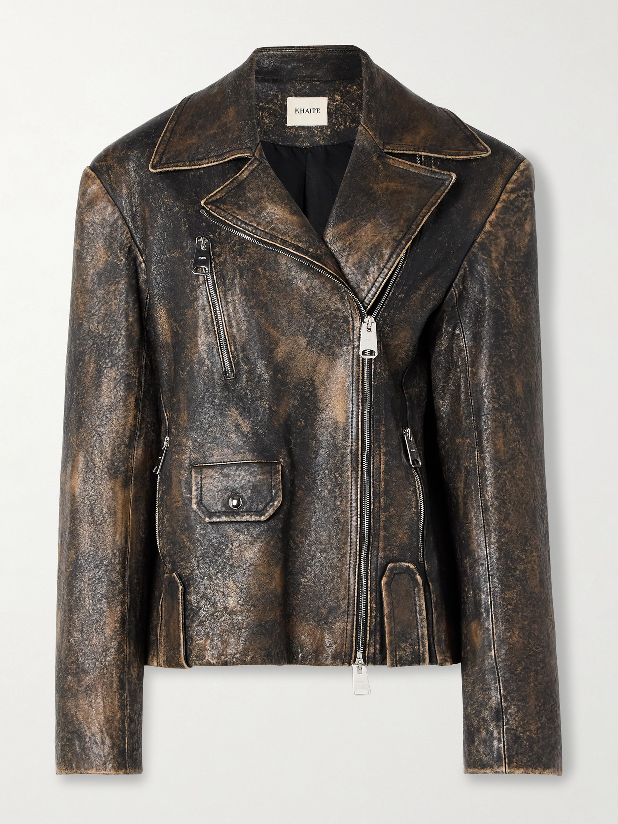 Khaite Catalina Distressed Leather Biker Jacket In Brown