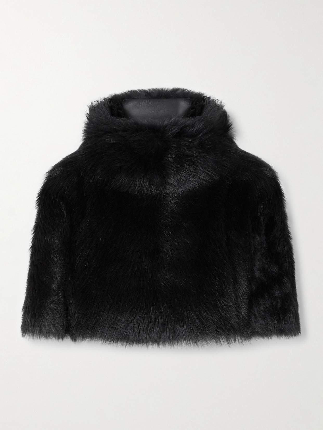 Khaite Rovero Shearling Turtleneck Cape In Black