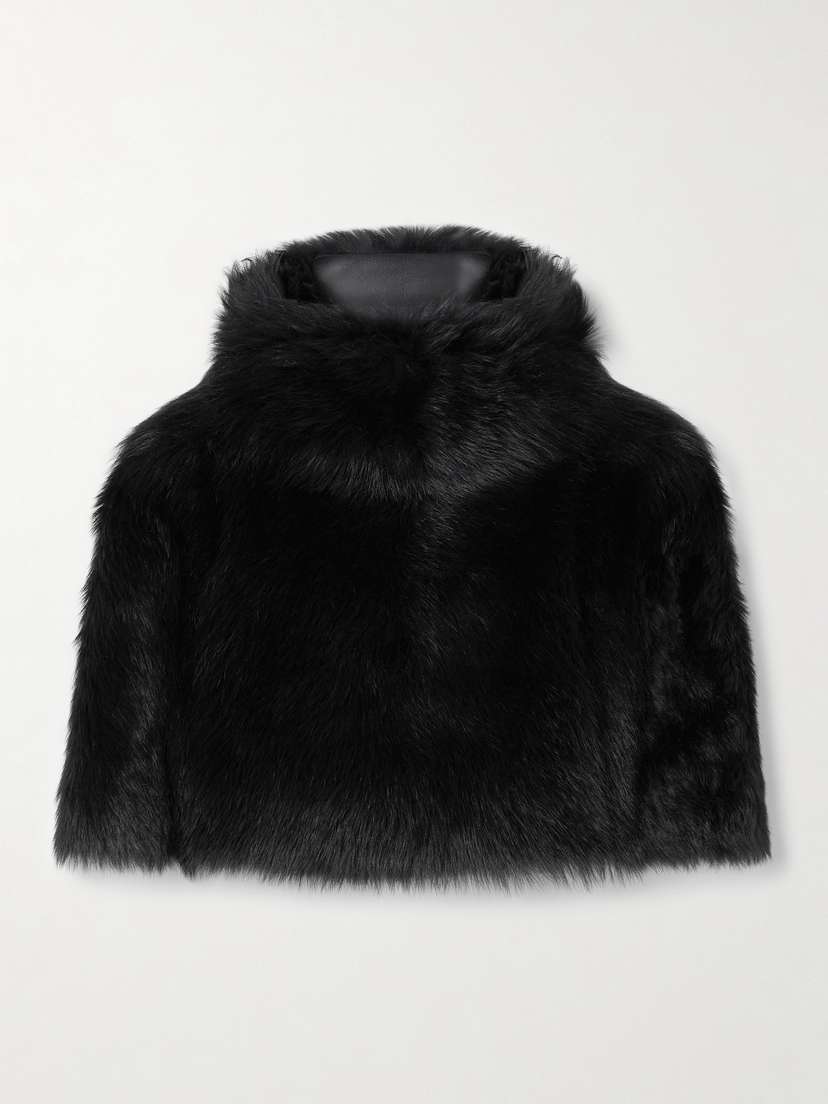 Khaite Rovero Shearling Turtleneck Cape