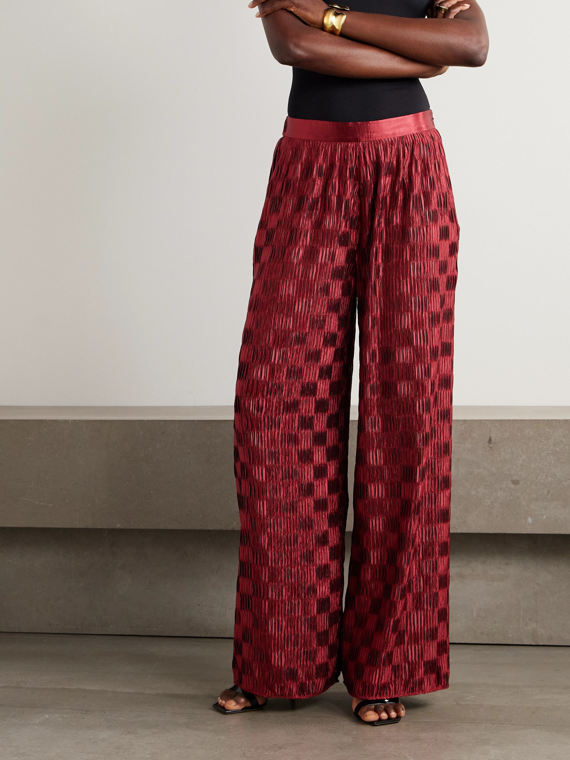 Dima Ayad Plissé-satin wide-leg pants