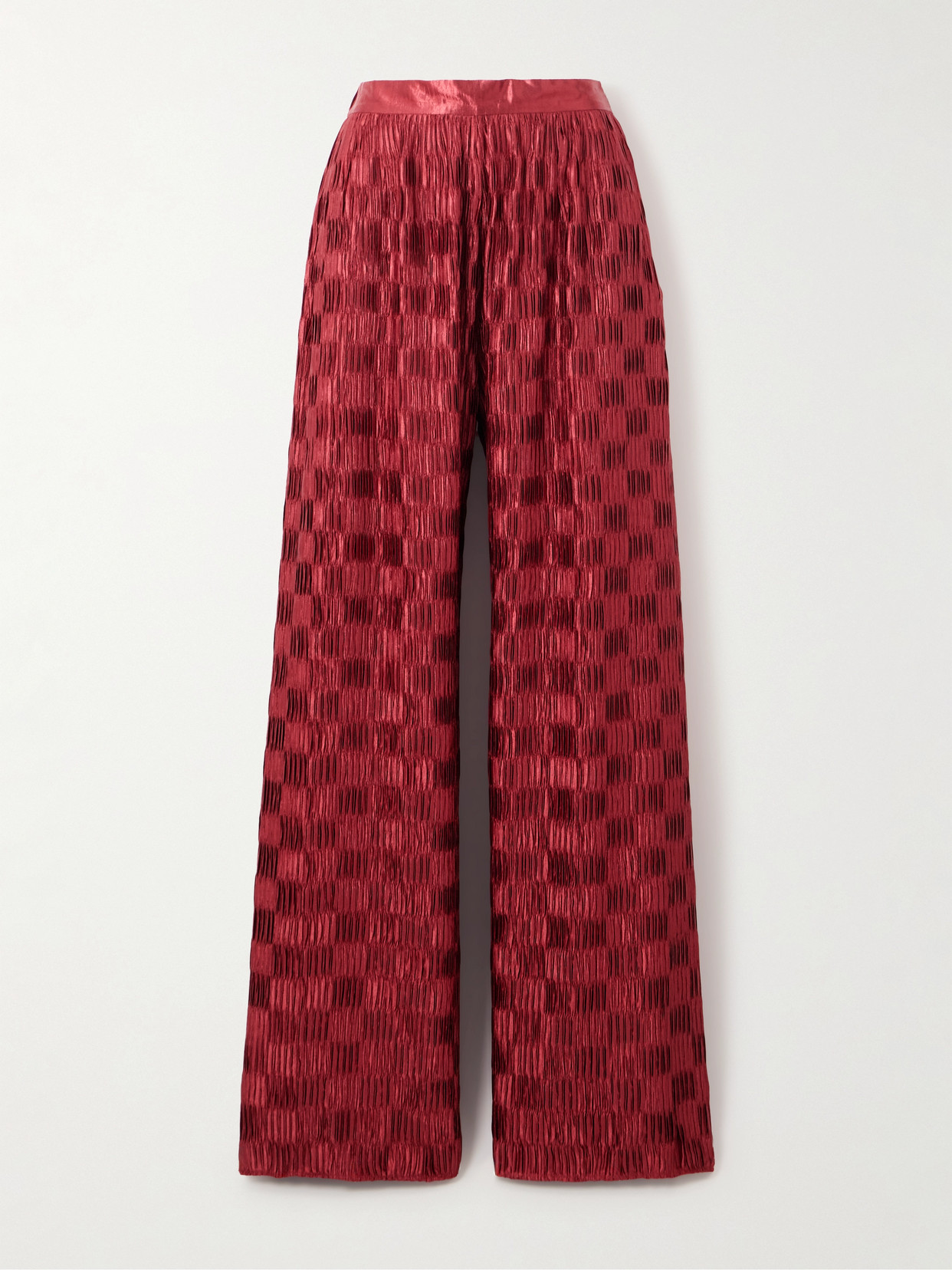 Dima Ayad Plissé-satin Wide-leg Trousers In Red