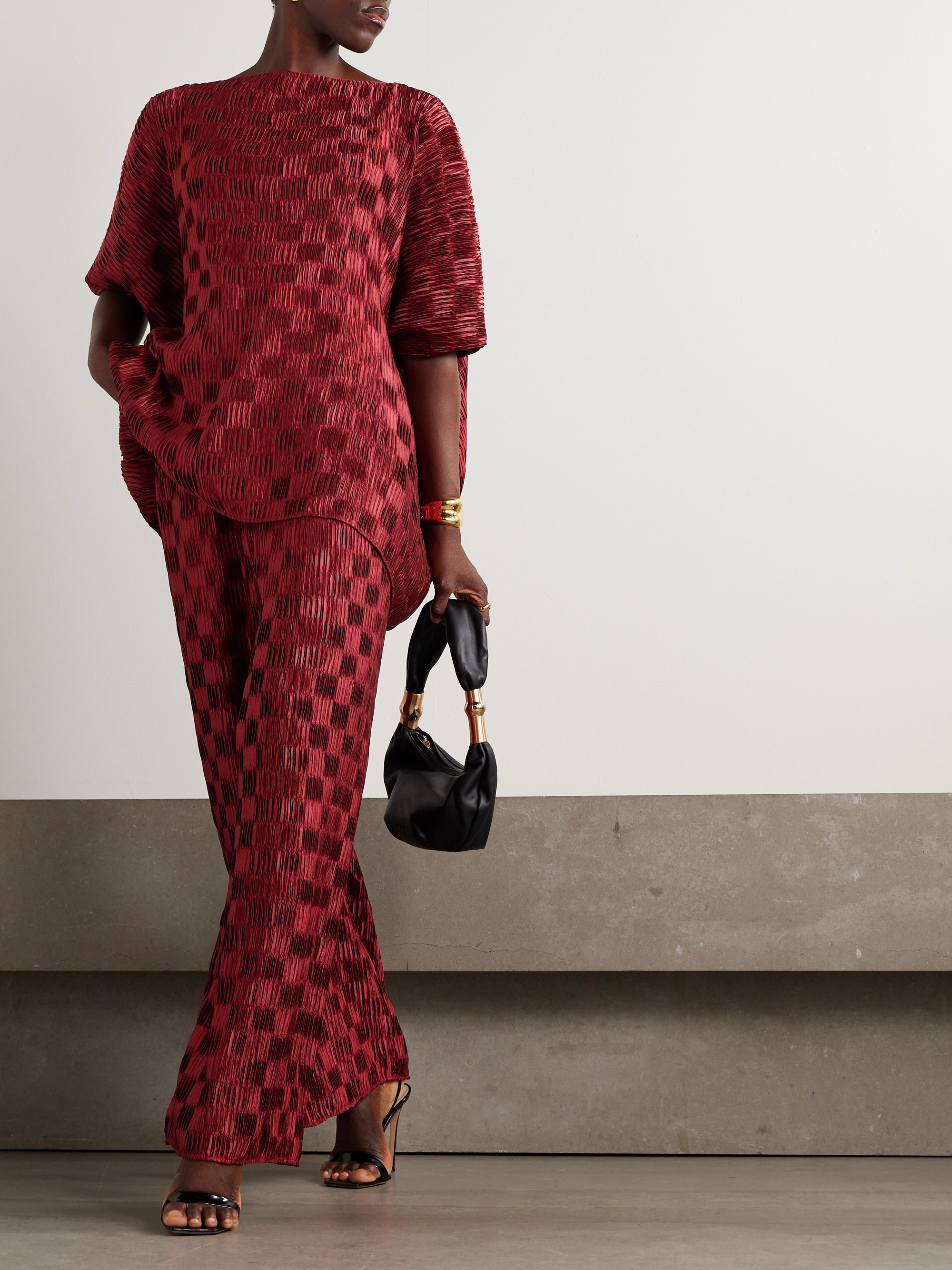 Dima Ayad Plissé-satin wide-leg pants thumbnail