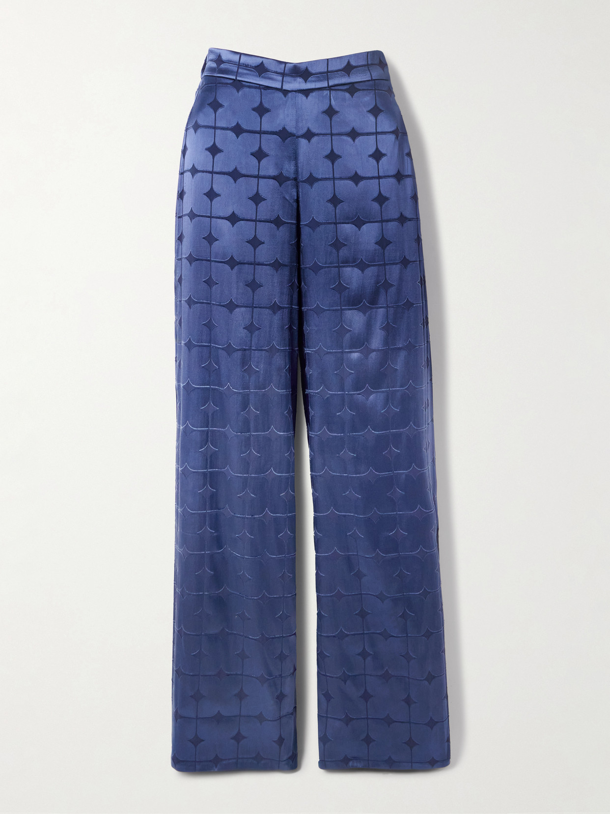 Dima Ayad Geometric Devoré-satin Straight-leg Pants In Blue