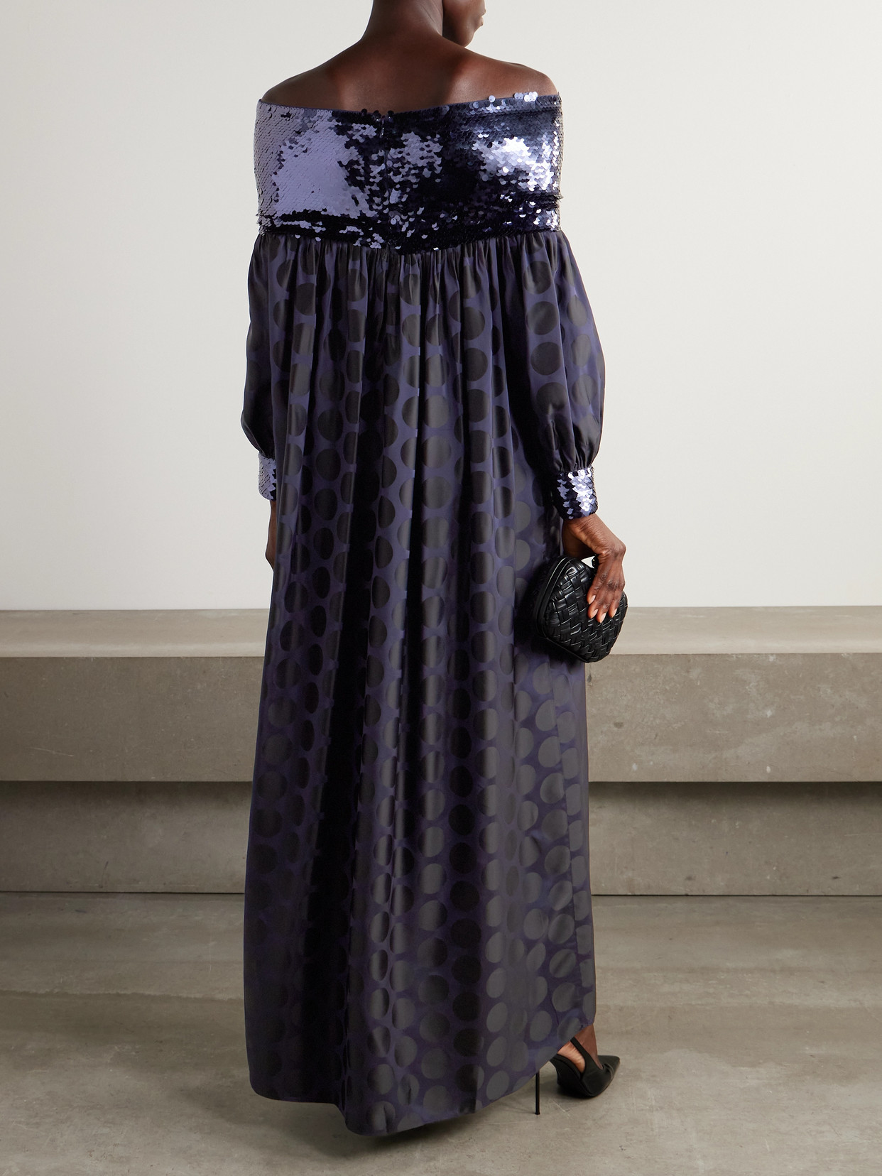 Dima Ayad Sequin-embellished Polka-dot Poplin Gown In Blue