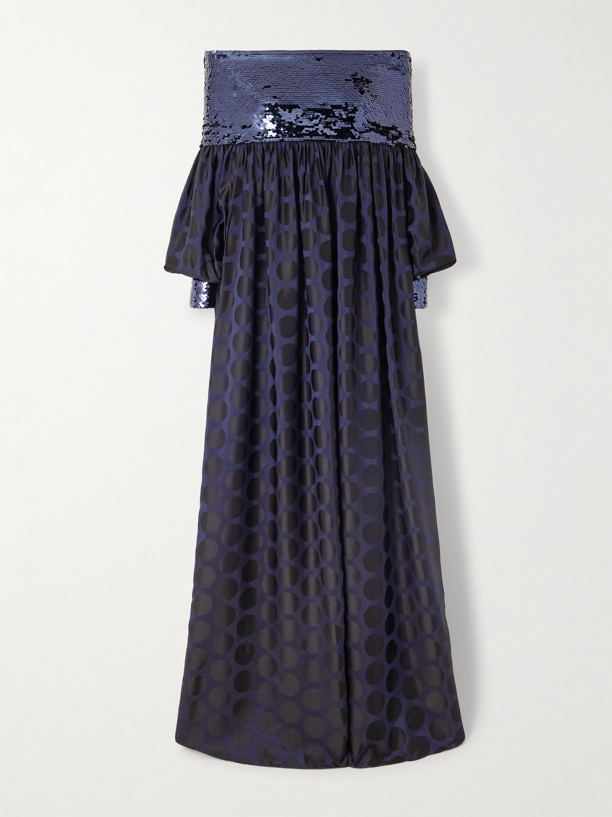 Dima Ayad Sequin-embellished Polka-dot Poplin Gown In Blue