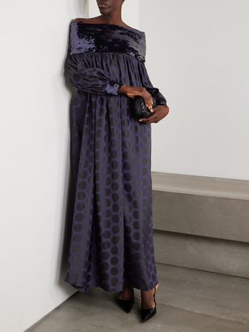 Dima Ayad Sequin-embellished polka-dot poplin gown