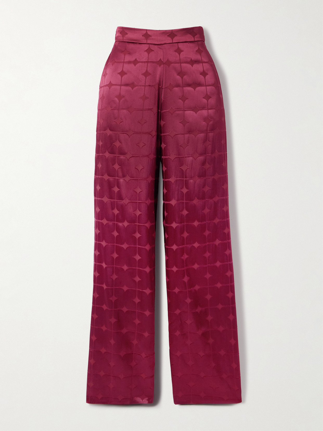 Dima Ayad Geometric Devoré-satin Straight-leg Pants In Burgundy
