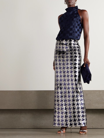 Dima Ayad Houndstooth sequined jersey maxi skirt