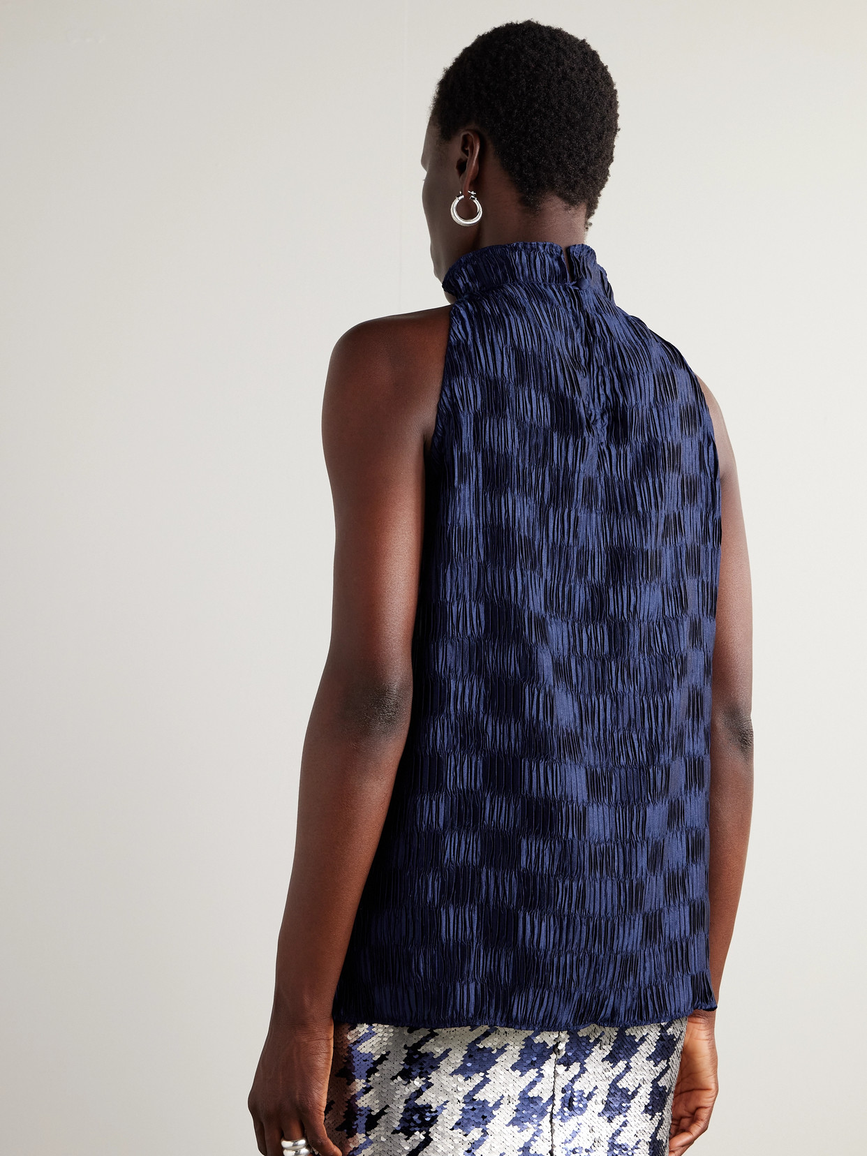 Plissé-Satin Halterneck Top