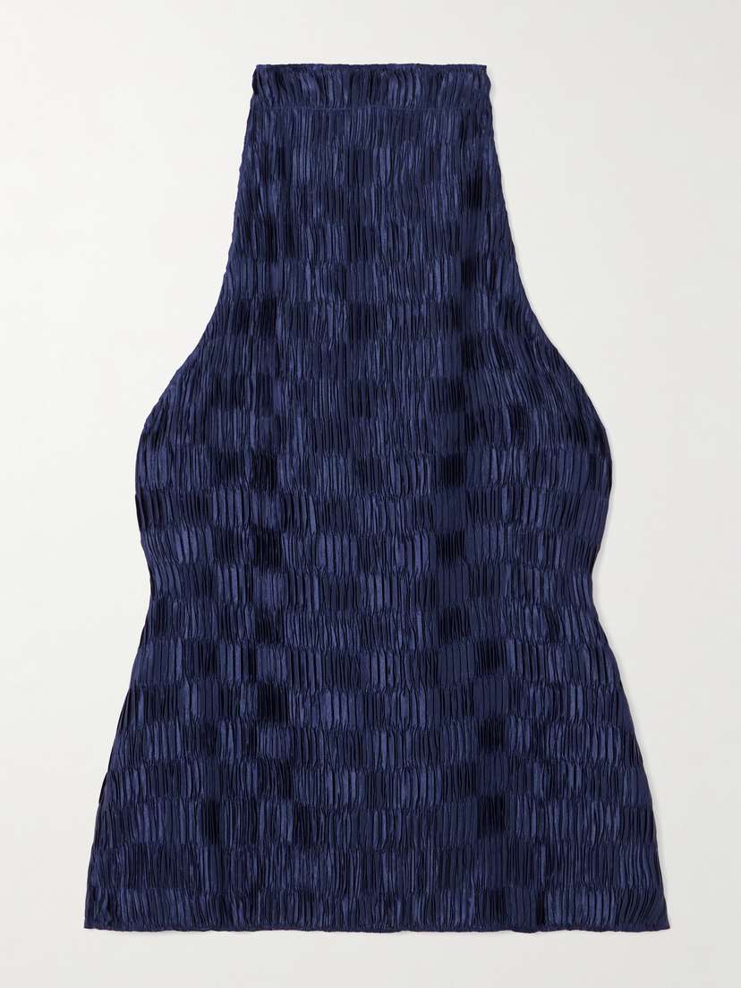 Dima Ayad Plissé-satin Halterneck Top