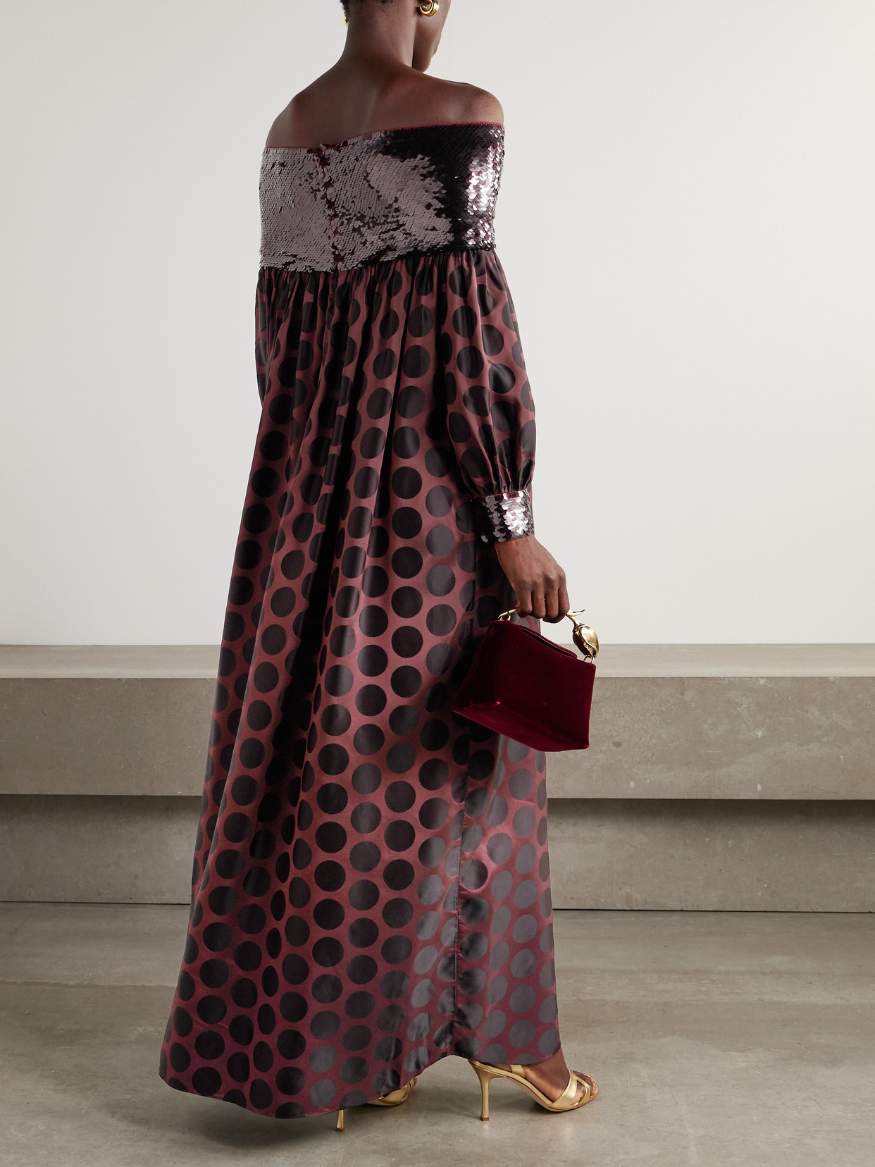 Dima Ayad Sequin-embellished Polka-dot Poplin Gown In Burgundy