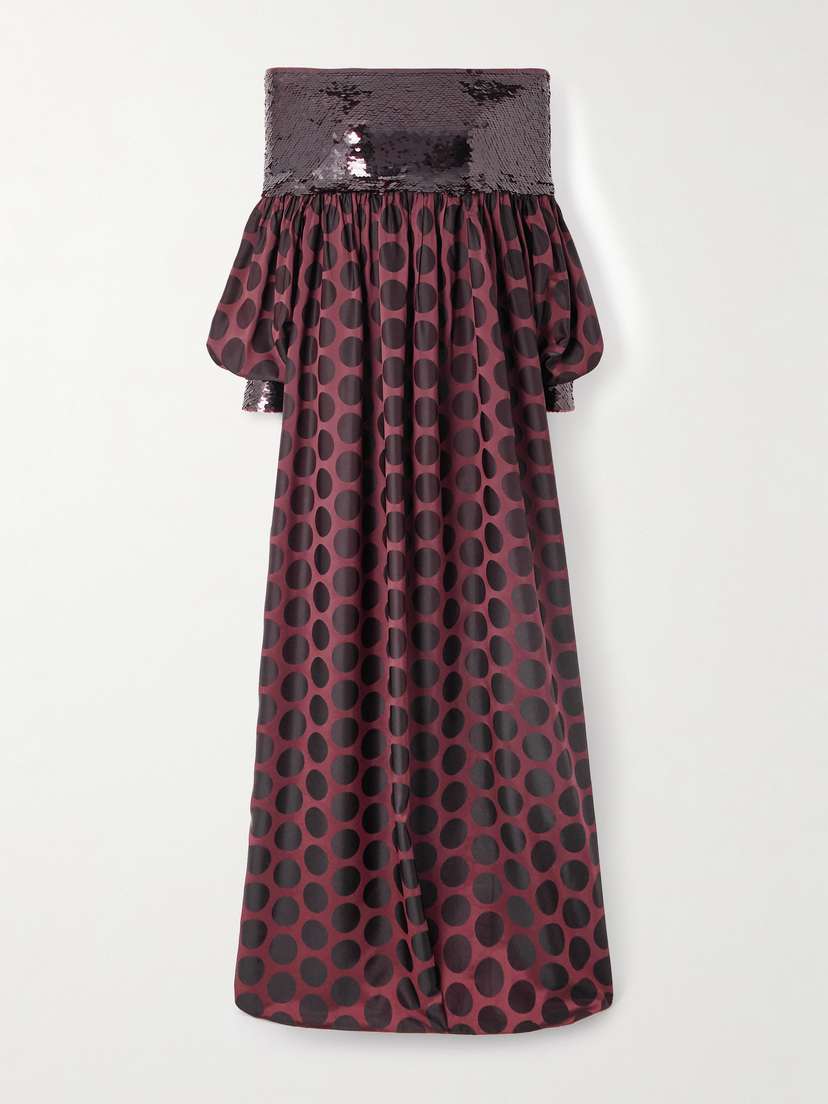 Dima Ayad Sequin-embellished Polka-dot Poplin Gown