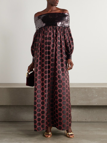 Dima Ayad Sequin-embellished polka-dot poplin gown