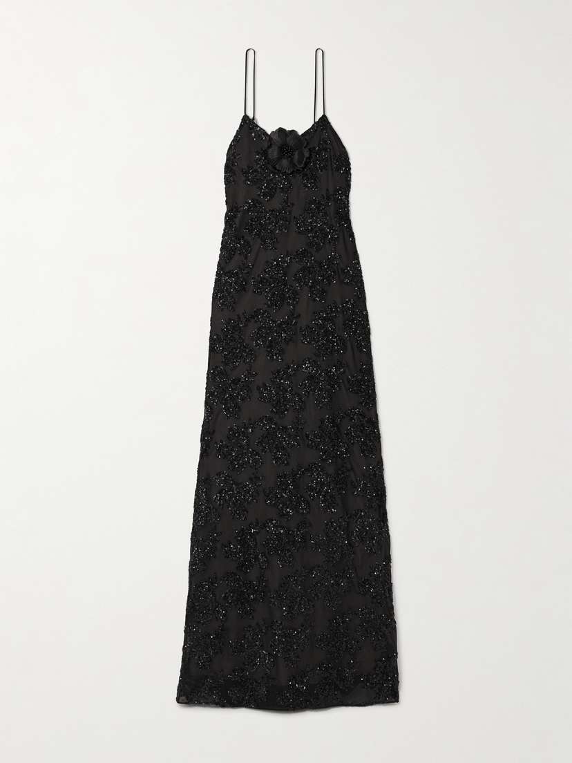 Rodarte Appliquéd Sequin-embellished Silk-trimmed Voile Gown
