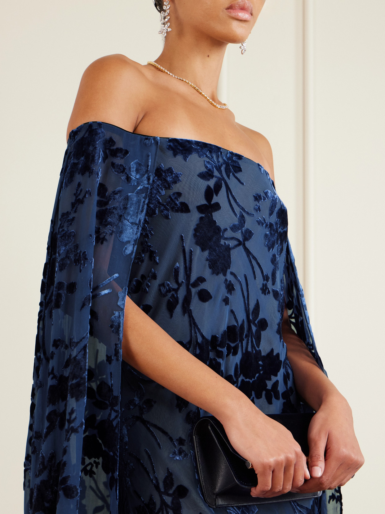 Rodarte Cape-effect Devoré-velvet Gown In Blue