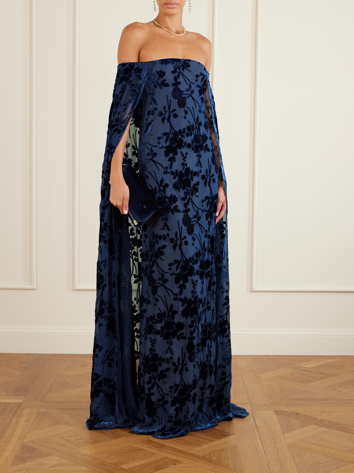 Rodarte Cape-effect Devoré-velvet Gown In Blue