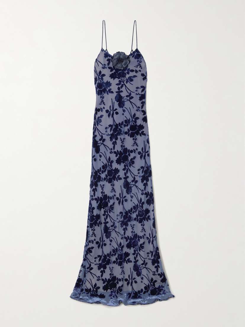 Rodarte Appliquéd Floral Devoré-velvet Gown
