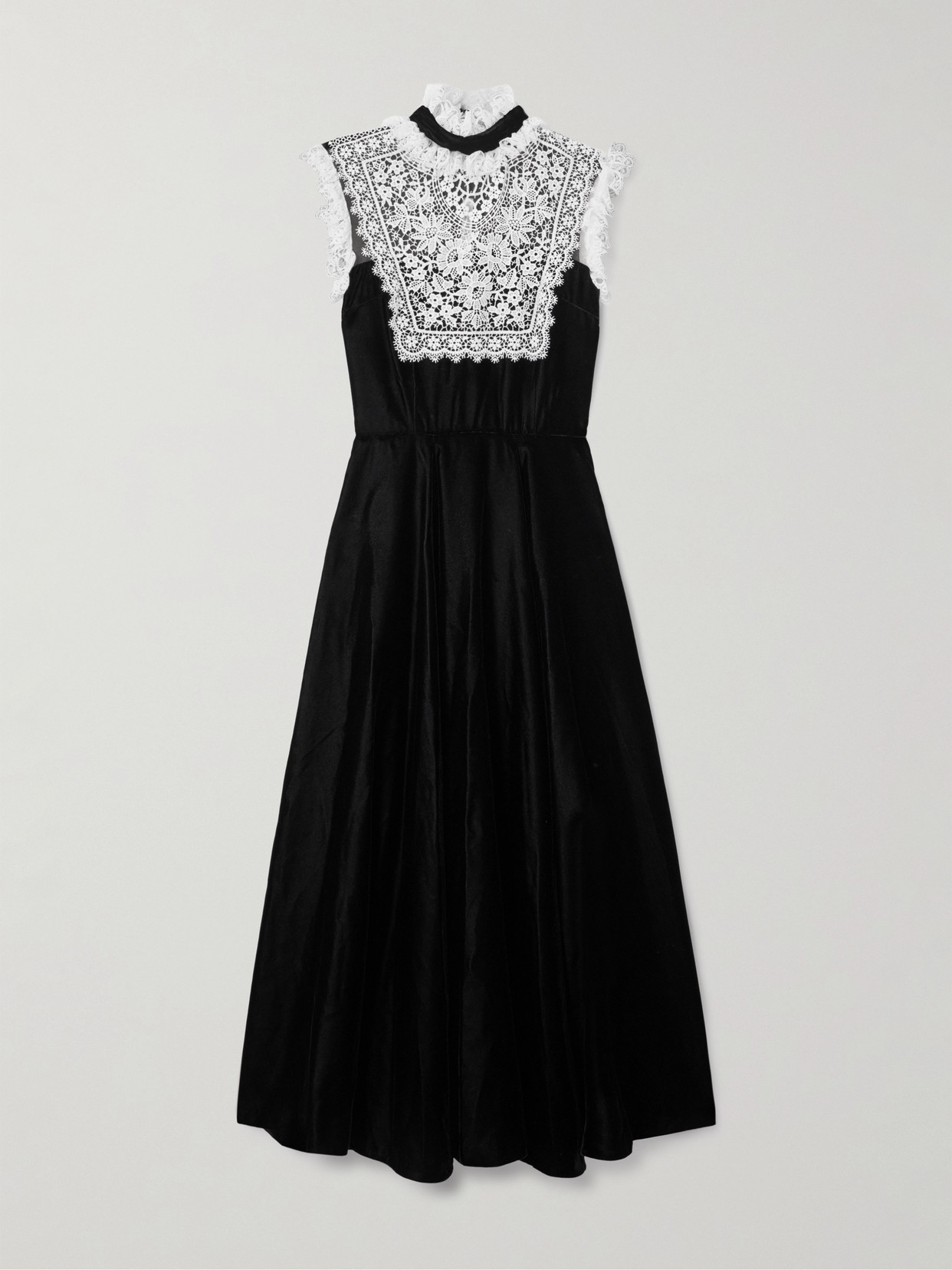 Rodarte Lace-trimmed Velvet Midi Dress In Black