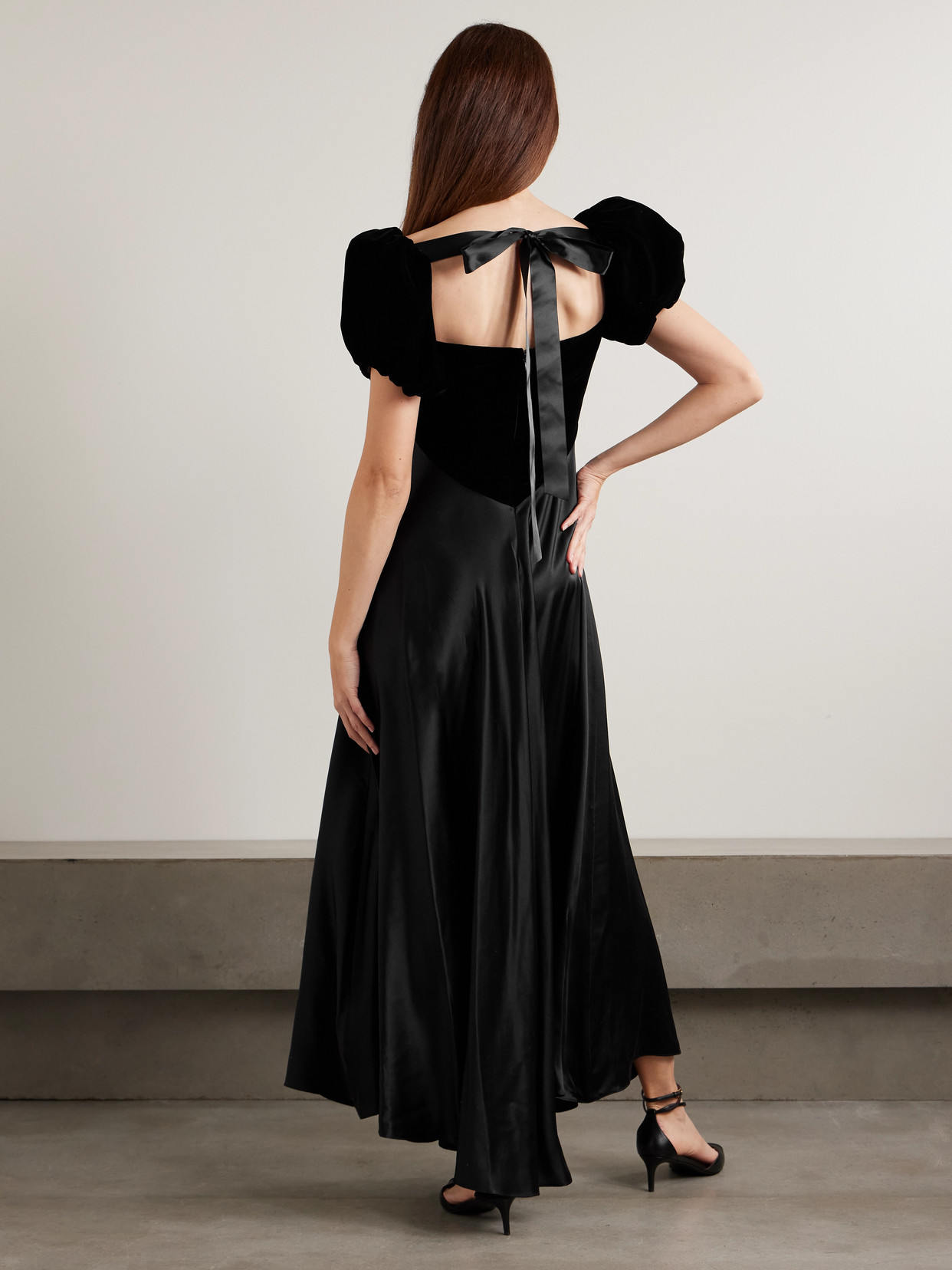 Rodarte Tie-detailed Velvet And Silk-satin Gown In Black