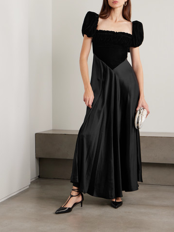 rodarte silk satin and cotton blend lace maxi dress Rodarte Ruffled Silk Satin And Lace Maxi Dress In Green