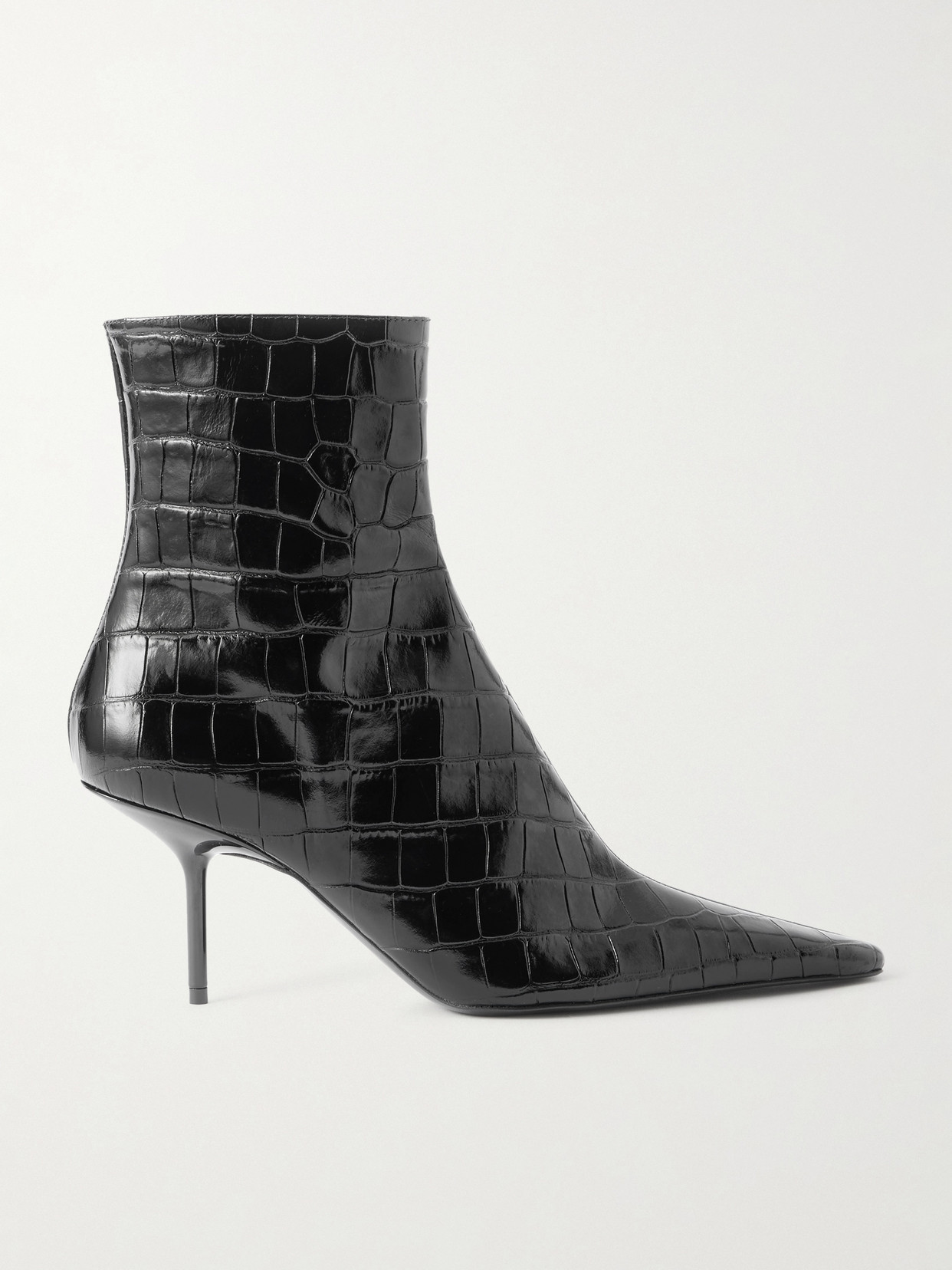 Victoria Beckham Croc-effect Patent-leather Ankle Boots In Black