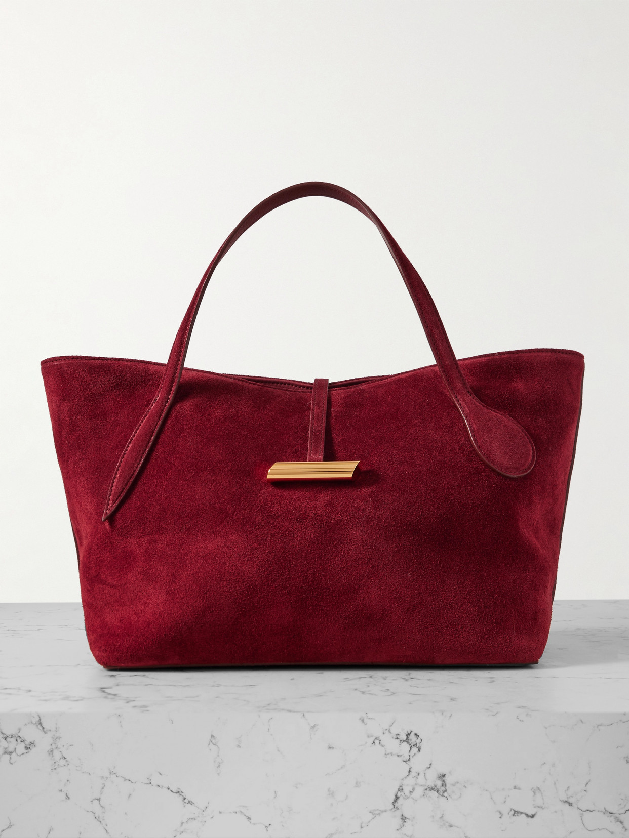 Liffner Petite Penne Leather-trimmed Suede Tote In Red