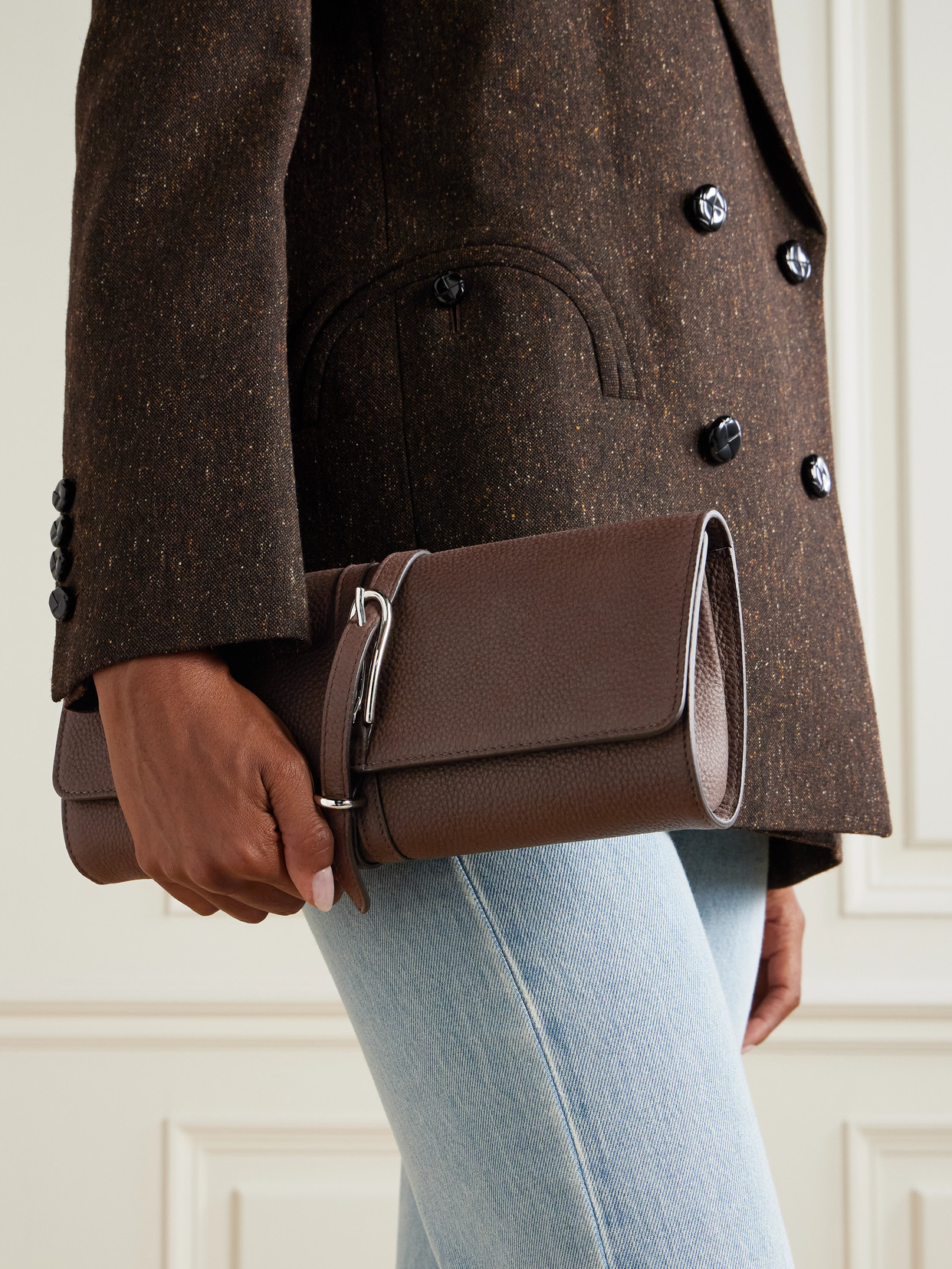 Liffner Belted Textured-leather Clutch In Brown