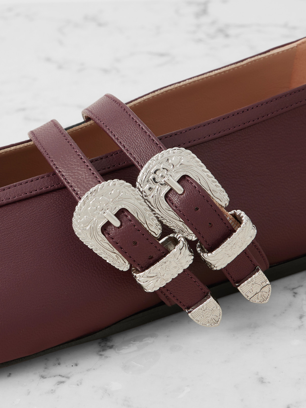 Le Monde Beryl Claudia Leather Mary-jane Ballet Flats In Burgundy