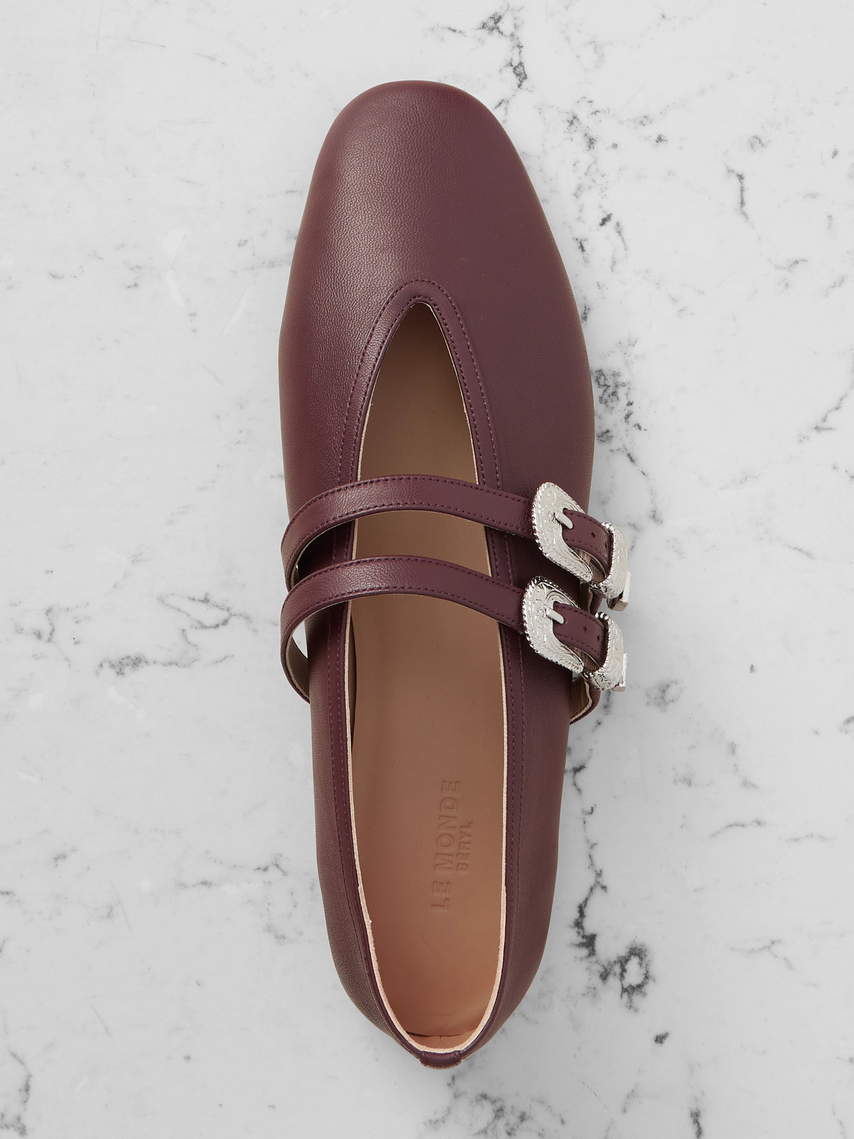 Le Monde Beryl Claudia Leather Mary-jane Ballet Flats In Burgundy