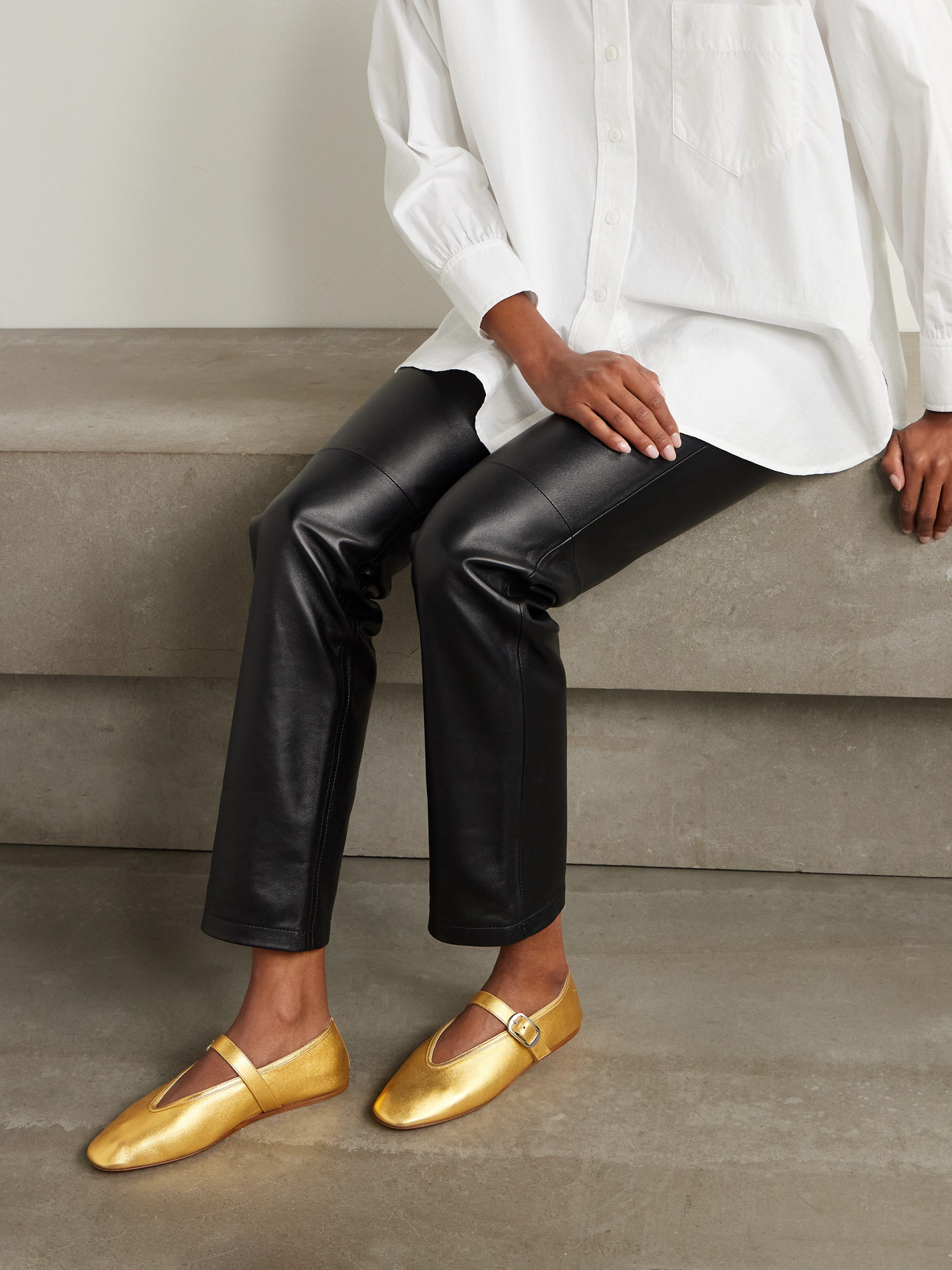 Le Monde Beryl Stella Metallic Leather Mary Jane Ballet Flats In Gold