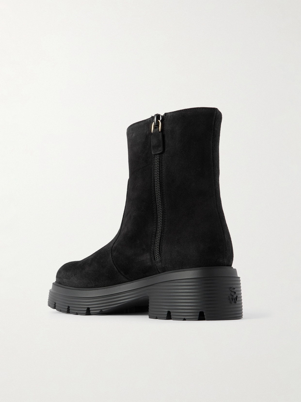 Stuart Weitzman Solid Color Suede Ankle Boots In Black