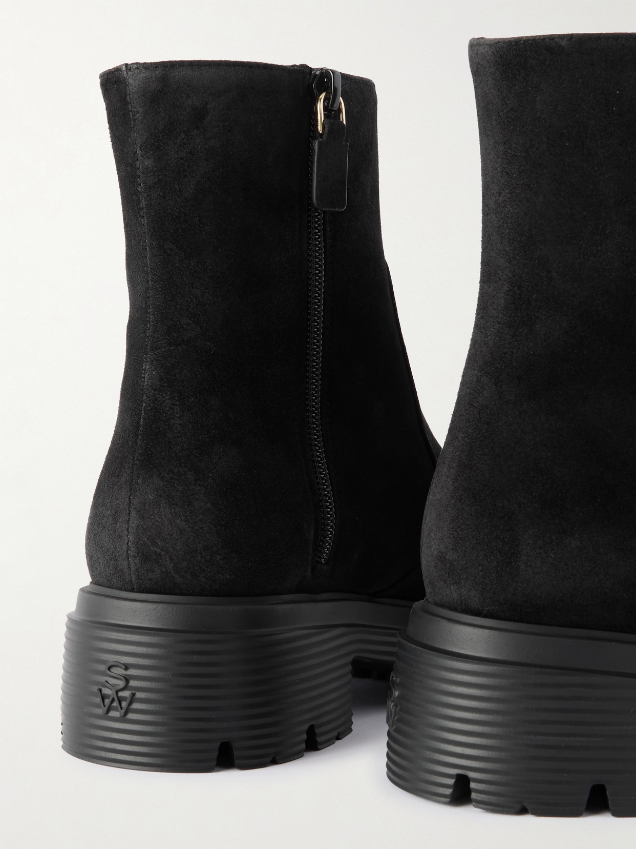 Stuart Weitzman Solid Color Suede Ankle Boots In Black