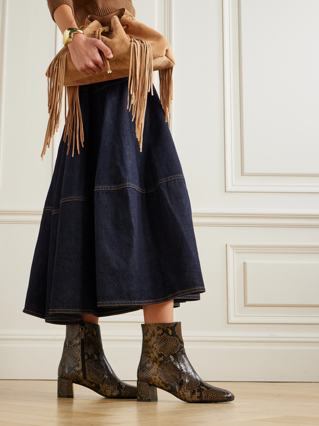 Maeve Snake-Effect Ankle Boots