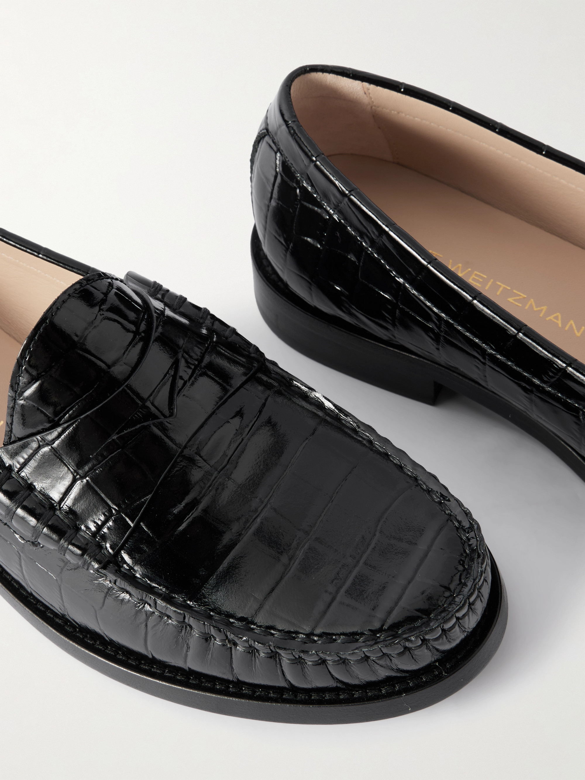 Stuart Weitzman Lottie croc-effect polished-leather loafers