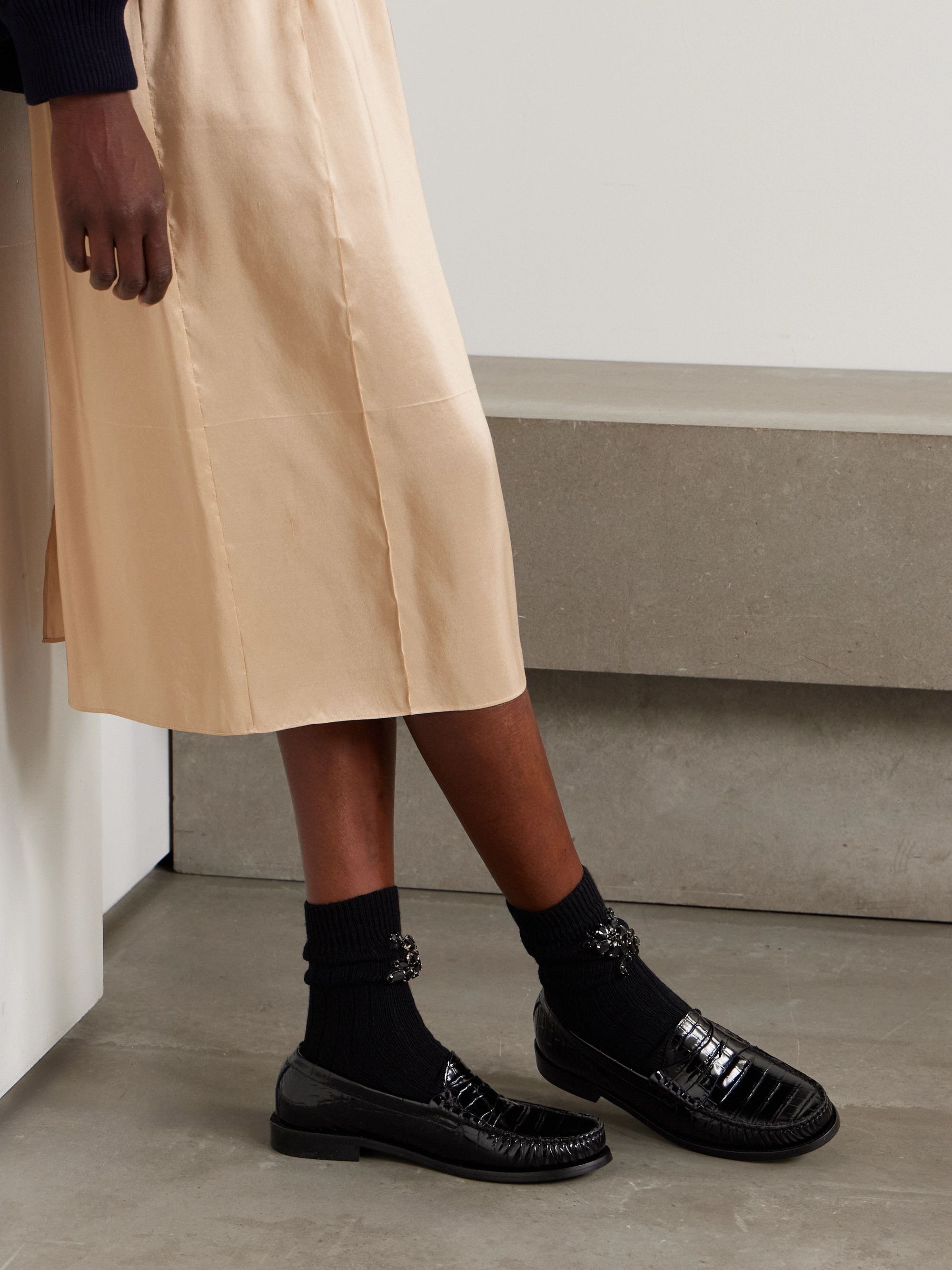 Stuart Weitzman Lottie croc-effect polished-leather loafers