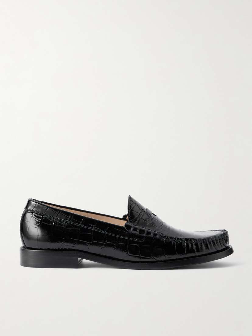 Stuart Weitzman Lottie Croc-effect Polished-leather Loafers