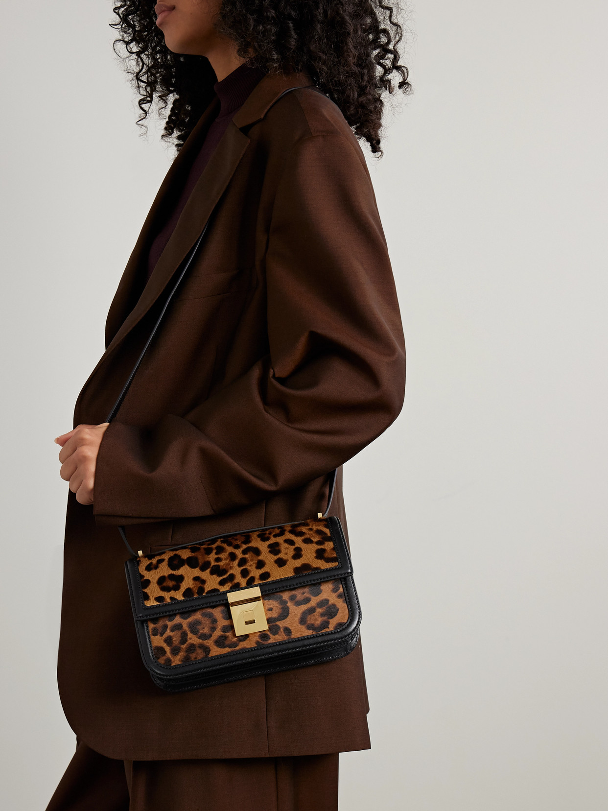 Demellier Paris Leopard-print Calf Hair And Leather Shoulder Bag In Multi