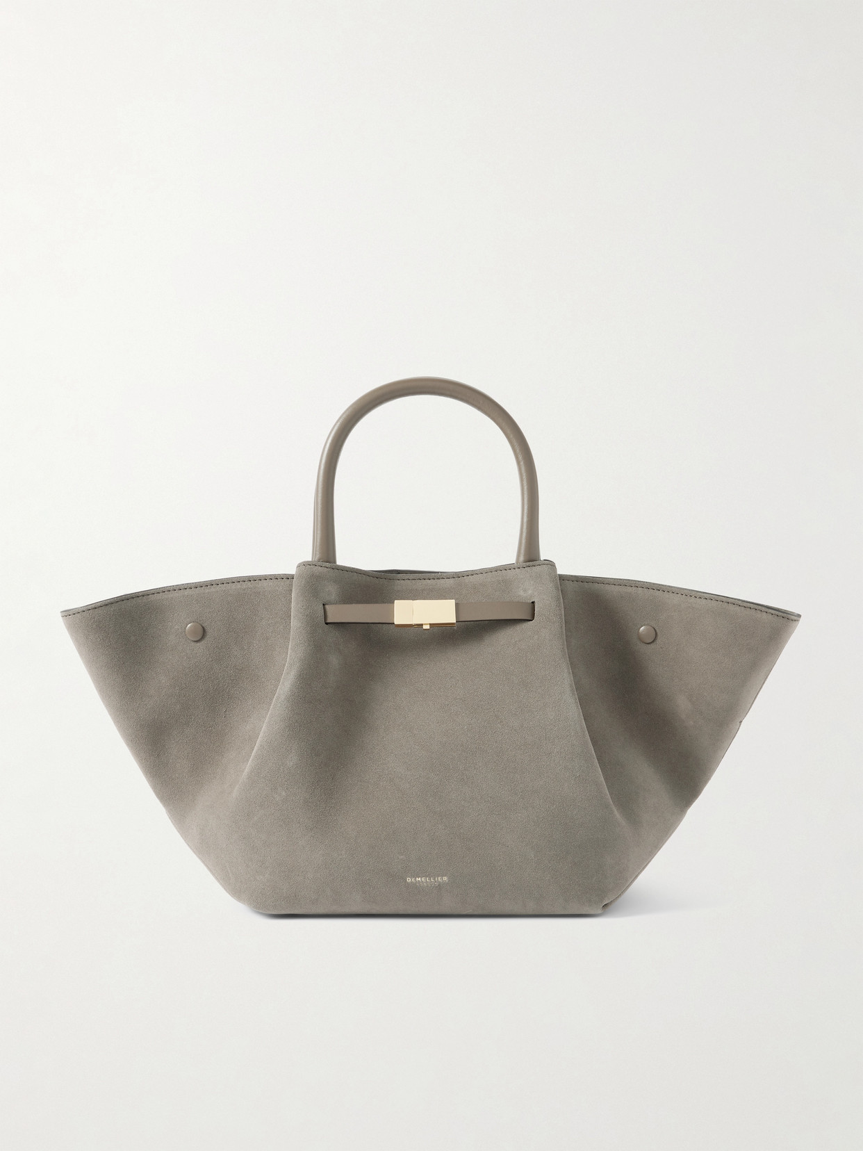 Demellier Midi New York Leather-trimmed Suede Tote In Gray