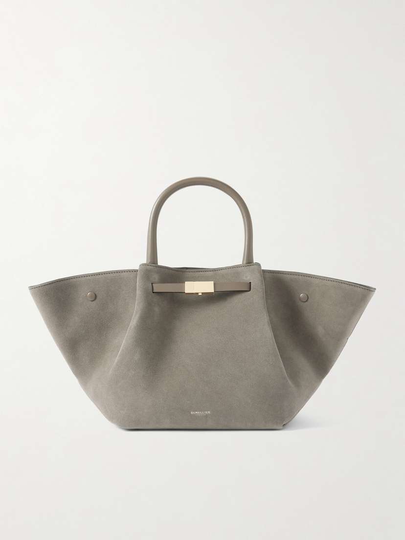 DeMellier Midi New York Leather-trimmed Suede Tote