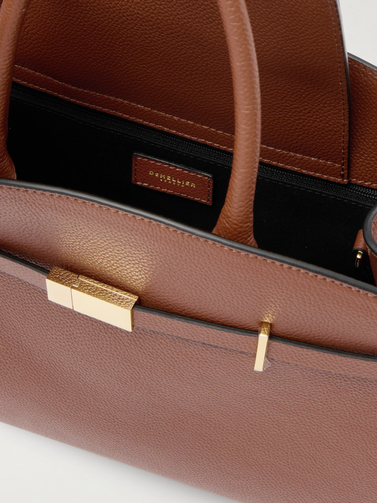 Demellier The Hudson Midi Textured-leather Tote In Brown