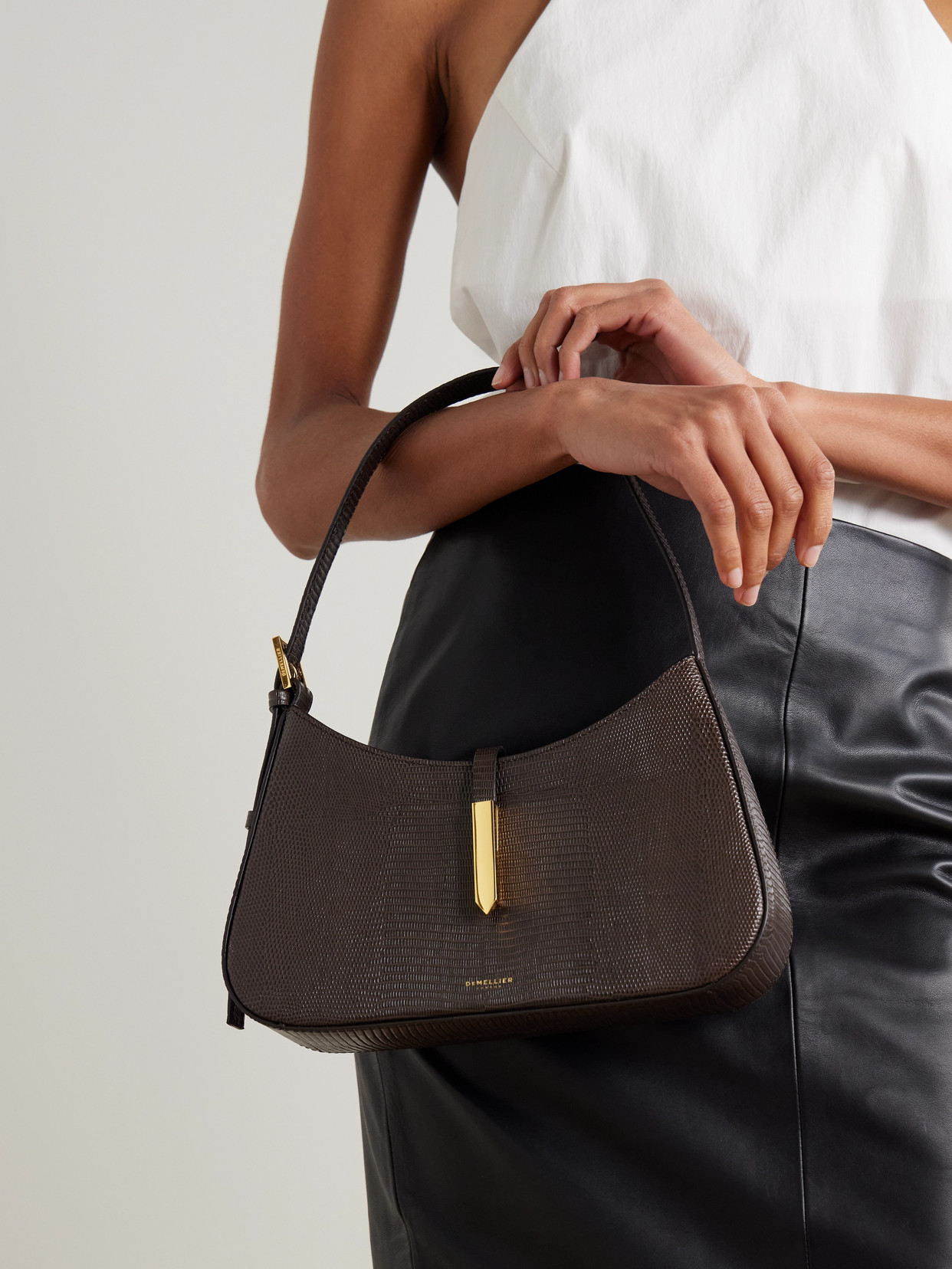 Demellier Tokyo Croc-effect Leather Shoulder Bag In Brown