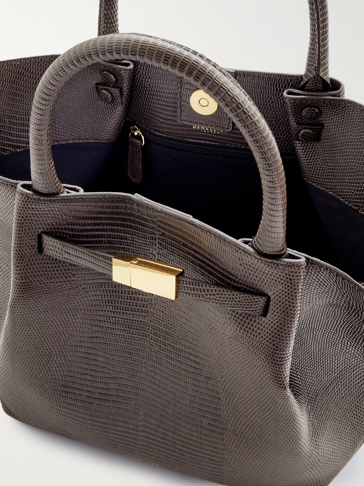 Demellier Midi New York Croc-effect Leather Tote In Gray